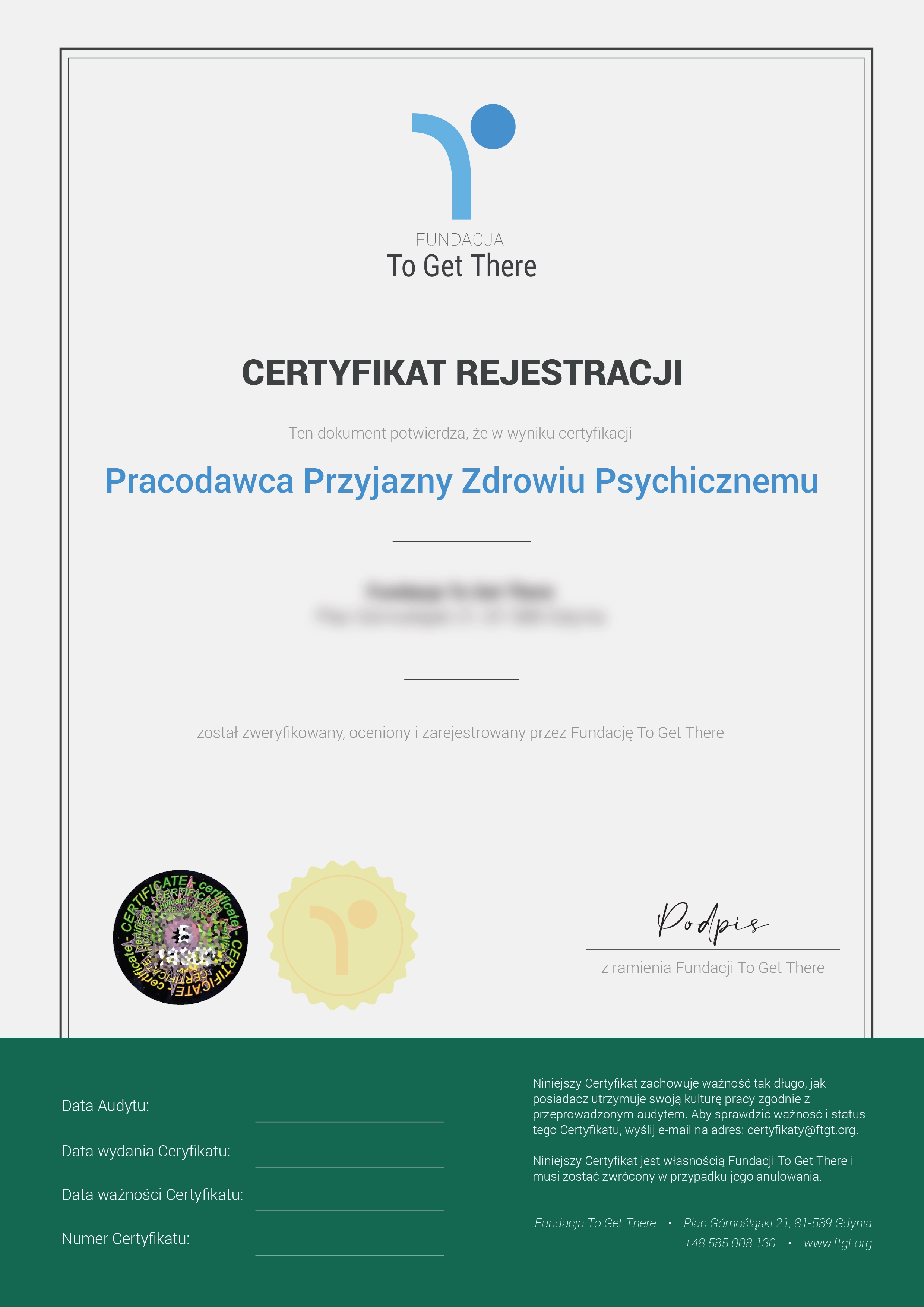 Certyfikat Pracodawca Przyjazny Zdrowiu Psychicznemu